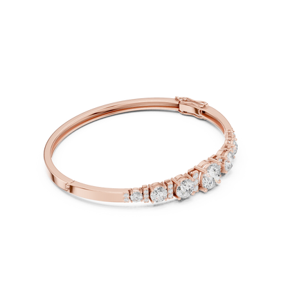 5.14CTW Round Cut Diamond Graduated Bangle Bracelet - Yellow Gold