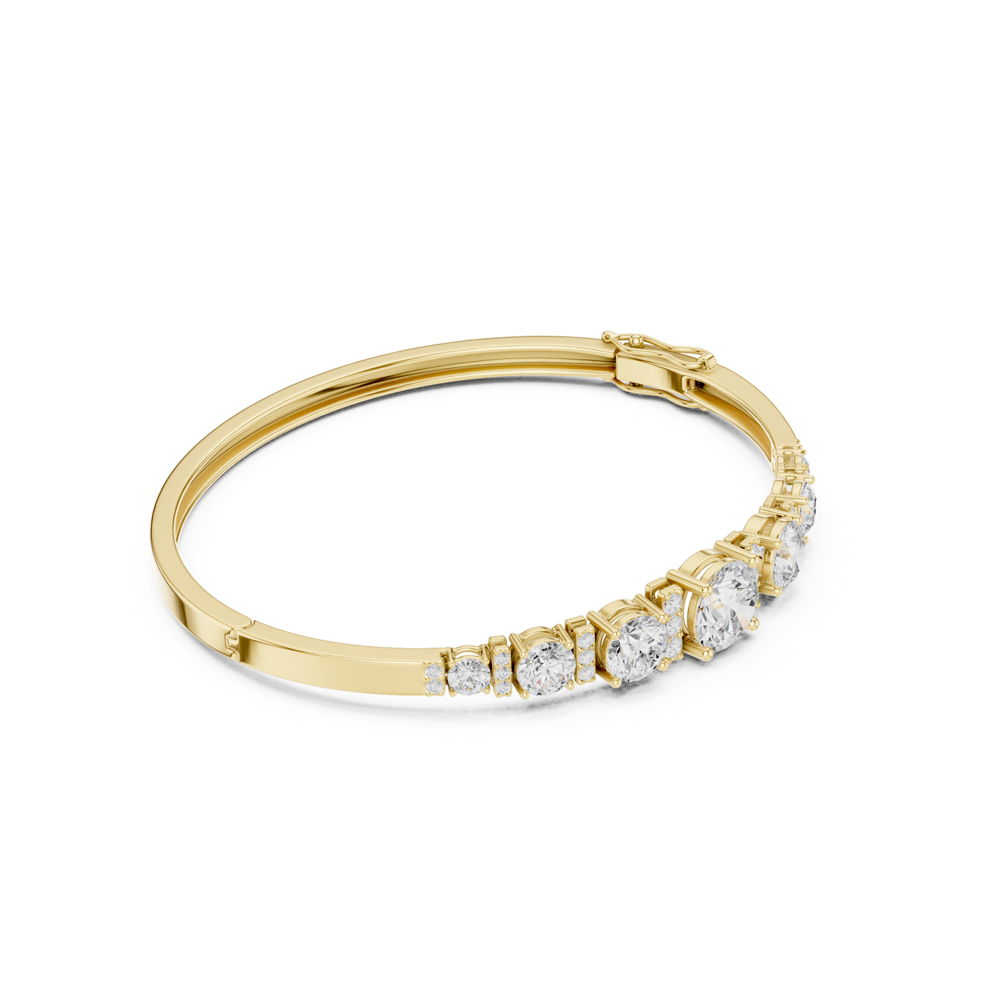 5.14CTW Round Cut Diamond Graduated Bangle Bracelet - Yellow Gold