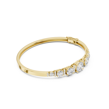 5.14CTW Round Cut Diamond Graduated Bangle Bracelet - Yellow Gold