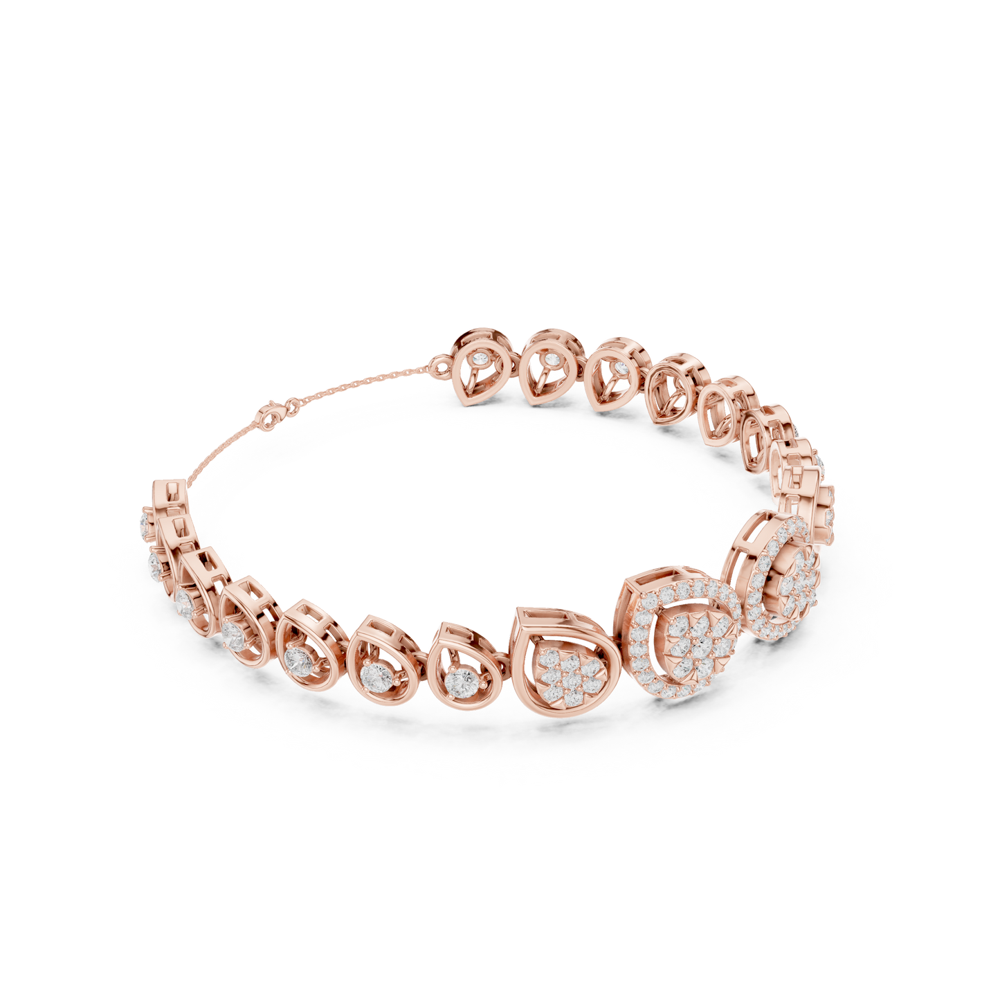 1.73CTW Pear Shape Diamond Halo Cluster Link Bracelet - Yellow Gold