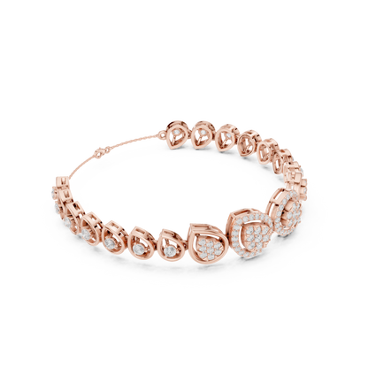 1.73CTW Pear Shape Diamond Halo Cluster Link Bracelet - Yellow Gold