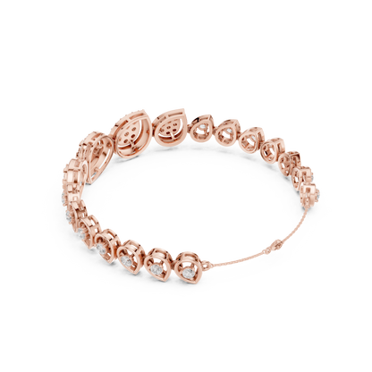1.73CTW Pear Shape Diamond Halo Cluster Link Bracelet - Yellow Gold