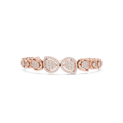 1.73CTW Pear Shape Diamond Halo Cluster Link Bracelet - Yellow Gold