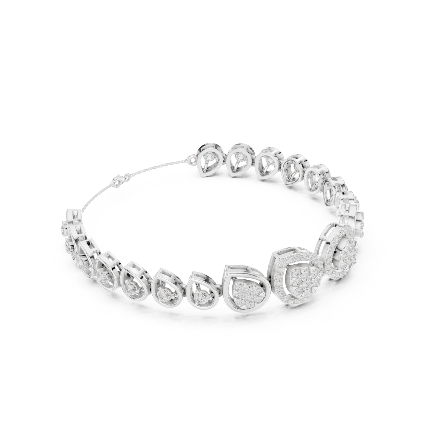 1.73CTW Pear Shape Diamond Halo Cluster Link Bracelet - Yellow Gold