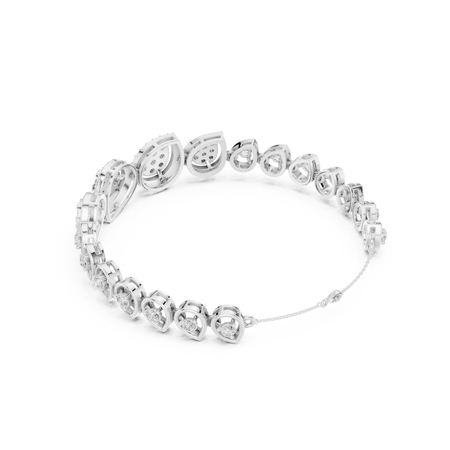 1.73CTW Pear Shape Diamond Halo Cluster Link Bracelet - Yellow Gold