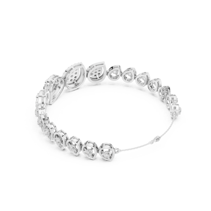 1.73CTW Pear Shape Diamond Halo Cluster Link Bracelet - Yellow Gold