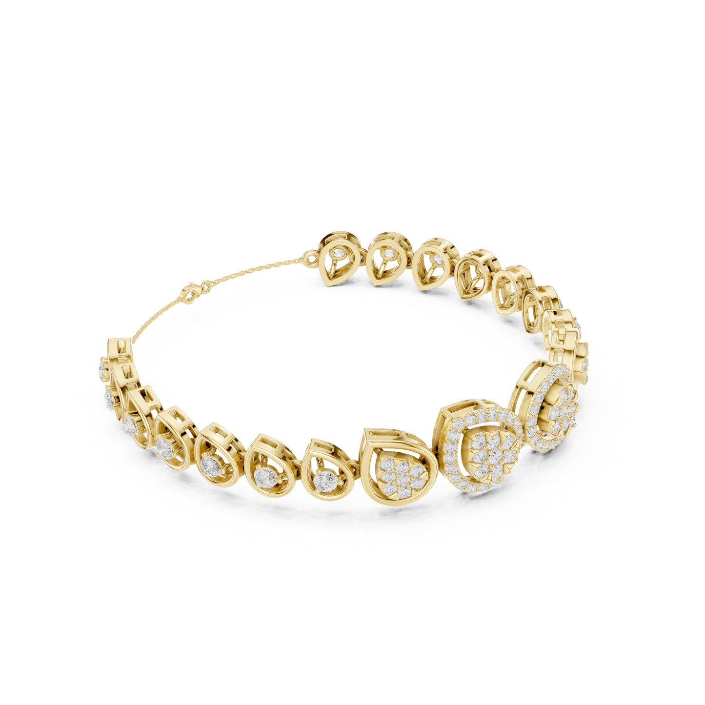 1.73CTW Pear Shape Diamond Halo Cluster Link Bracelet - Yellow Gold