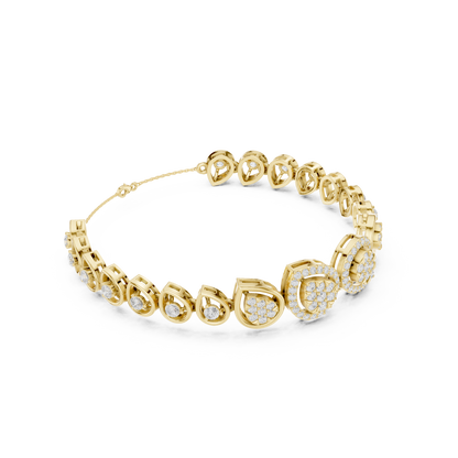 1.73CTW Pear Shape Diamond Halo Cluster Link Bracelet - Yellow Gold