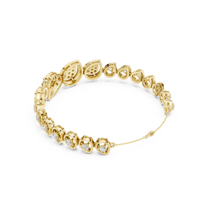 1.73CTW Pear Shape Diamond Halo Cluster Link Bracelet - Yellow Gold