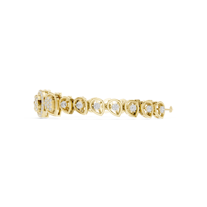 1.73CTW Pear Shape Diamond Halo Cluster Link Bracelet - Yellow Gold