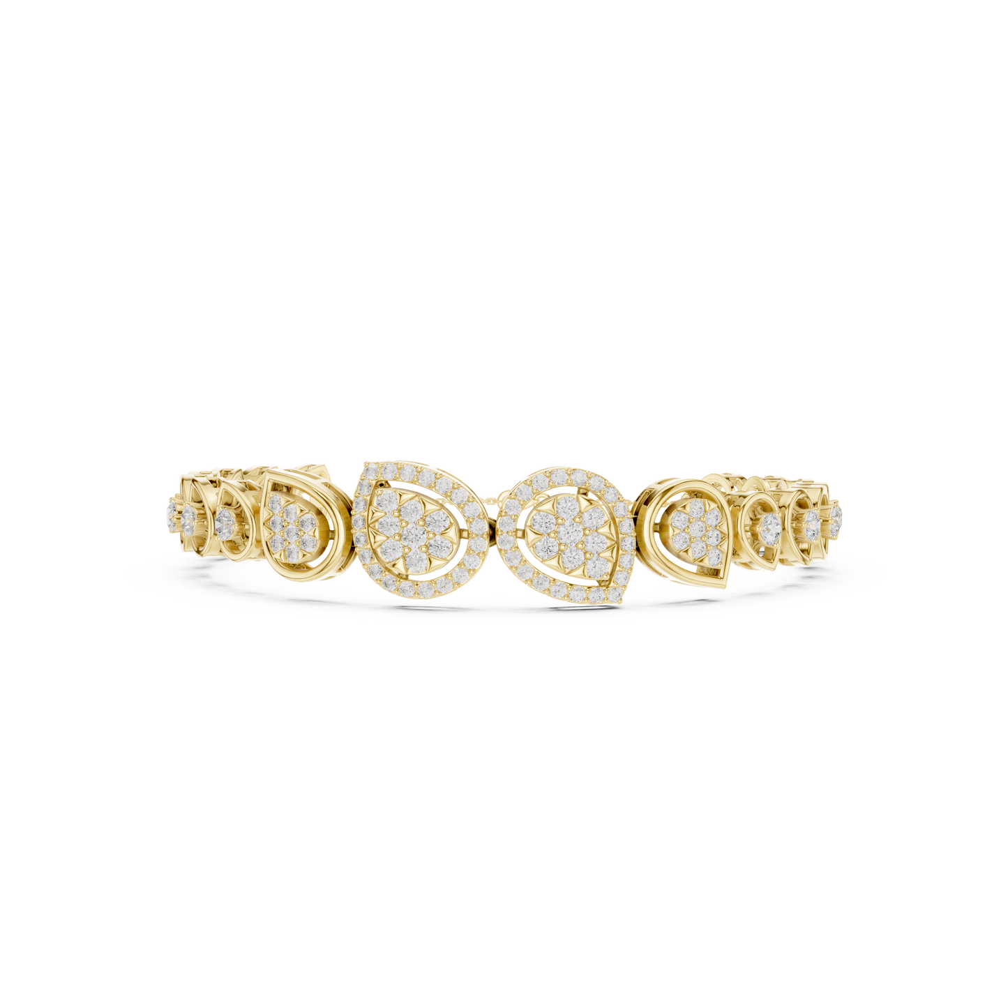 1.73CTW Pear Shape Diamond Halo Cluster Link Bracelet - Yellow Gold