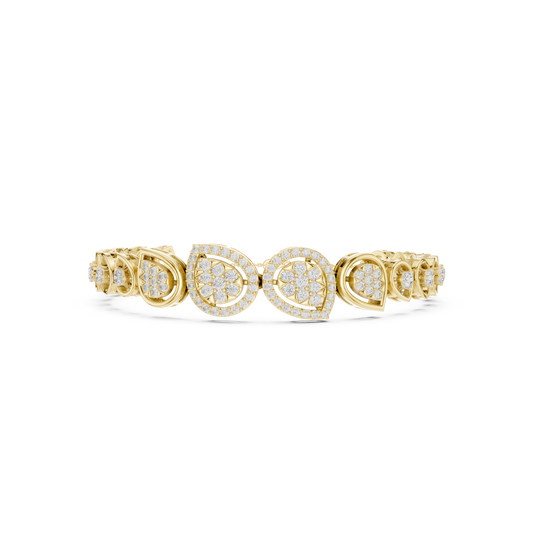 1.73CTW Pear Shape Diamond Halo Cluster Link Bracelet - Yellow Gold