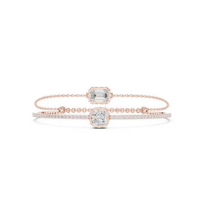 4.22CTW Emerald & Cushion Cut Diamond Layered Bracelet Set - Yellow Gold