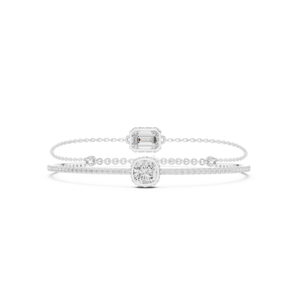 4.22CTW Emerald & Cushion Cut Diamond Layered Bracelet Set - Yellow Gold