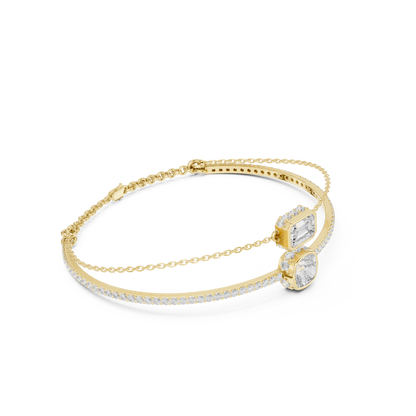 4.22CTW Emerald & Cushion Cut Diamond Layered Bracelet Set - Yellow Gold
