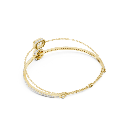 4.22CTW Emerald & Cushion Cut Diamond Layered Bracelet Set - Yellow Gold