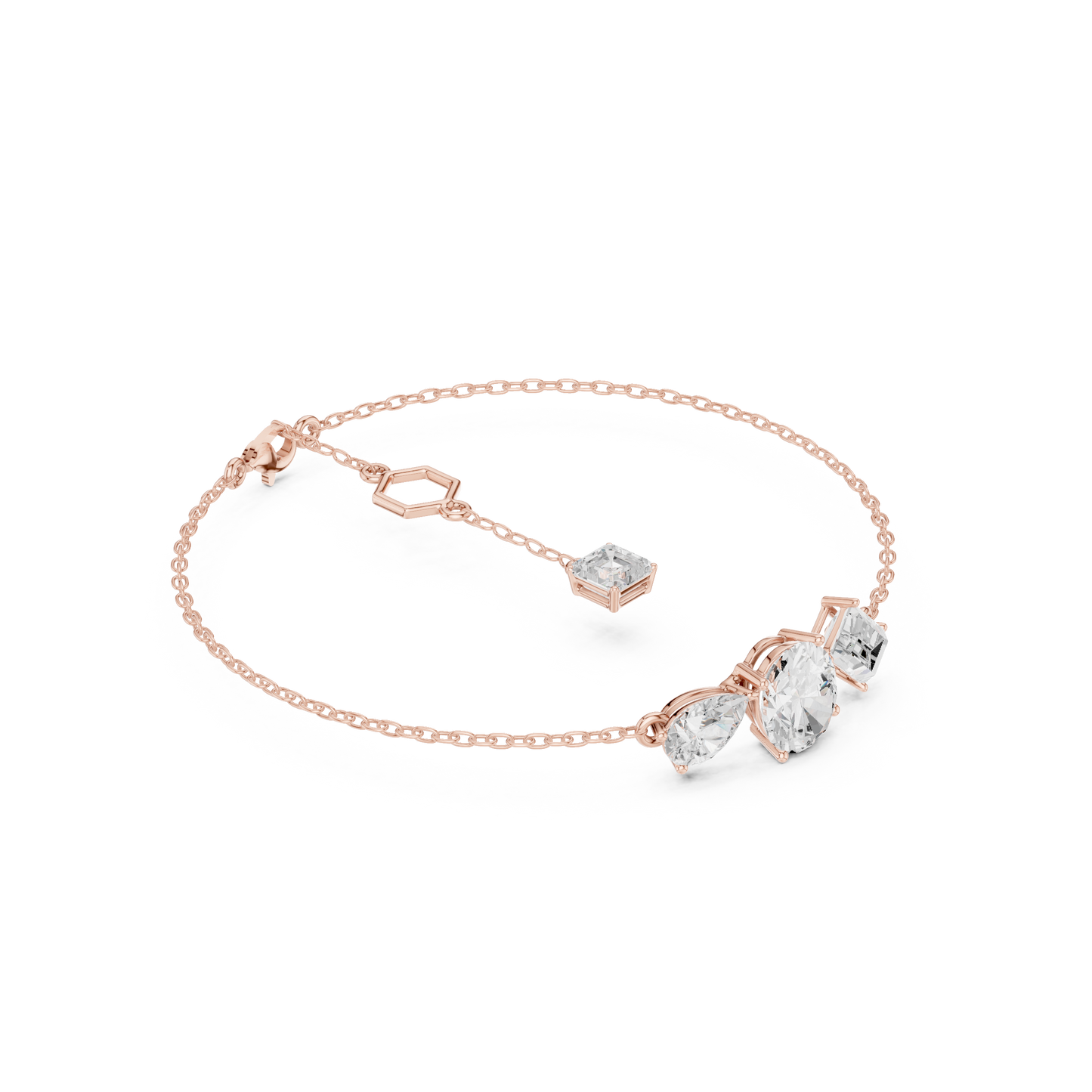 3.25CTW Mixed Shape Diamond Cluster Chain Bracelet - Yellow Gold