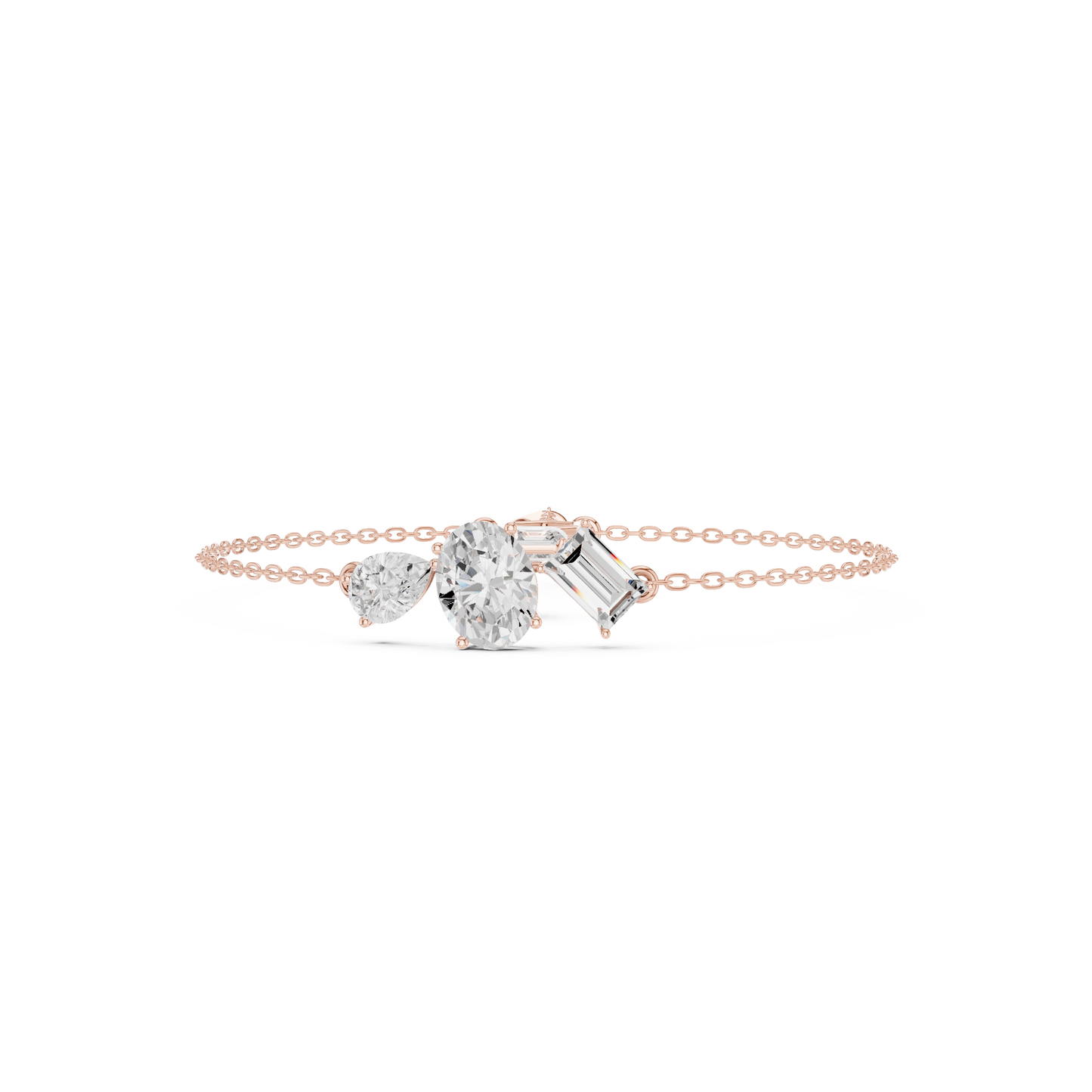 3.25CTW Mixed Shape Diamond Cluster Chain Bracelet - Yellow Gold