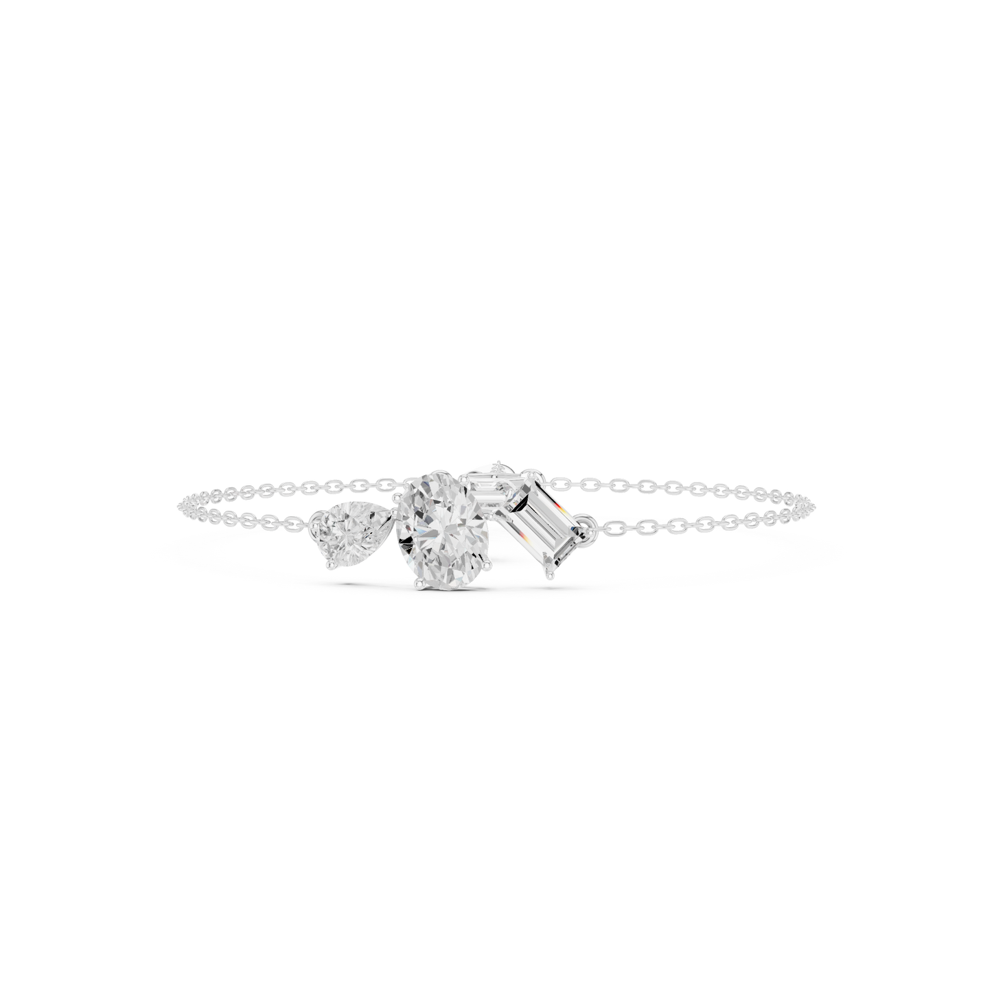 3.25CTW Mixed Shape Diamond Cluster Chain Bracelet - Yellow Gold