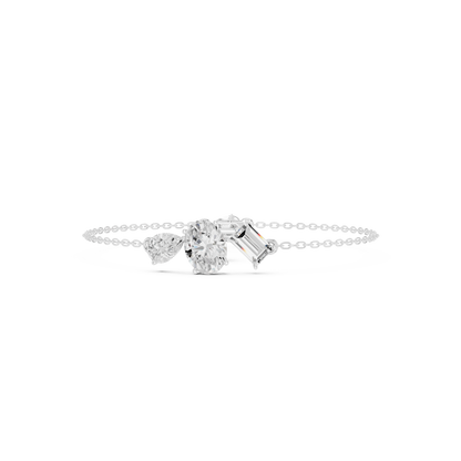 3.25CTW Mixed Shape Diamond Cluster Chain Bracelet - Yellow Gold