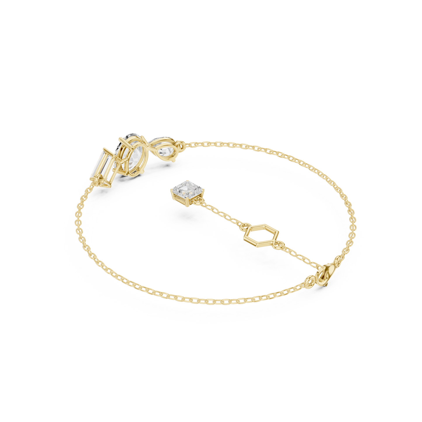 3.25CTW Mixed Shape Diamond Cluster Chain Bracelet - Yellow Gold