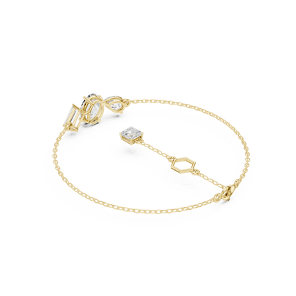 3.25CTW Mixed Shape Diamond Cluster Chain Bracelet - Yellow Gold