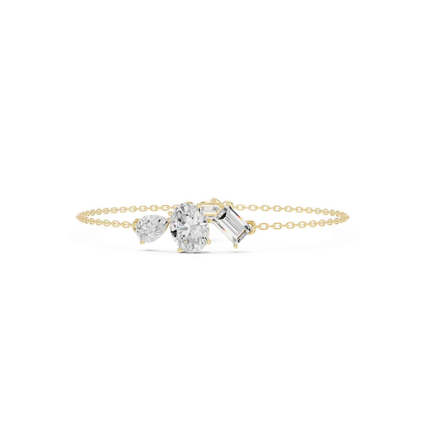 3.25CTW Mixed Shape Diamond Cluster Chain Bracelet - Yellow Gold