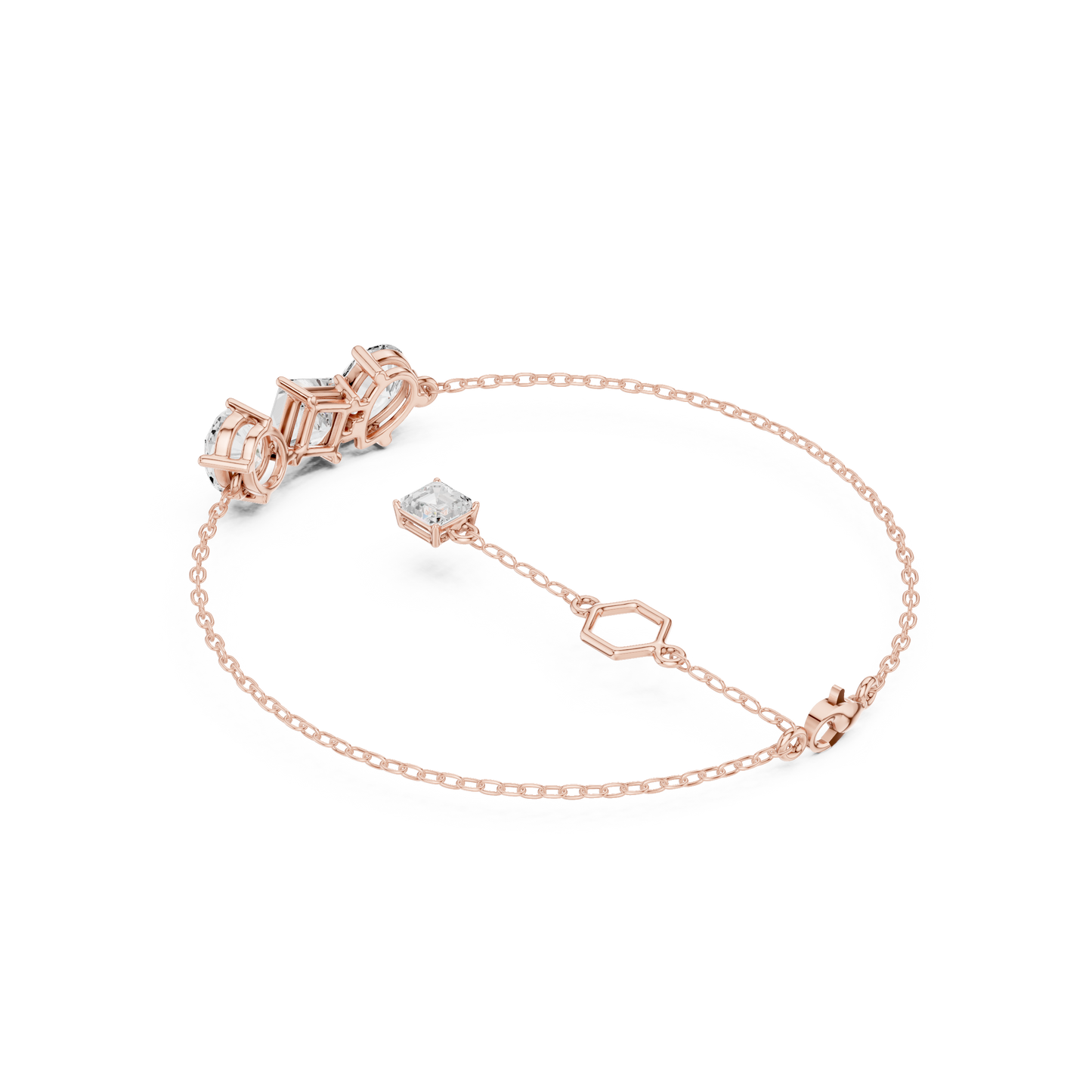 3.60CTW Mixed Shape Diamond Trio Chain Bracelet with Charm - Yellow Gold