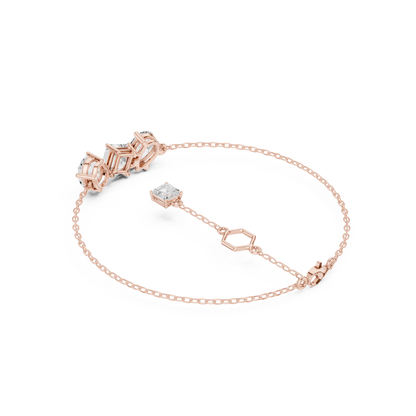 3.60CTW Mixed Shape Diamond Trio Chain Bracelet with Charm - Yellow Gold