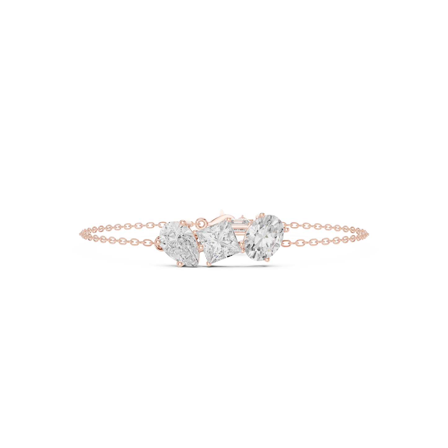 3.60CTW Mixed Shape Diamond Trio Chain Bracelet with Charm - Yellow Gold