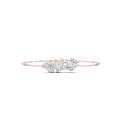 3.60CTW Mixed Shape Diamond Trio Chain Bracelet with Charm - Yellow Gold