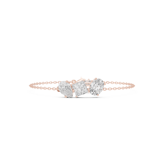 3.60CTW Mixed Shape Diamond Trio Chain Bracelet with Charm - Yellow Gold