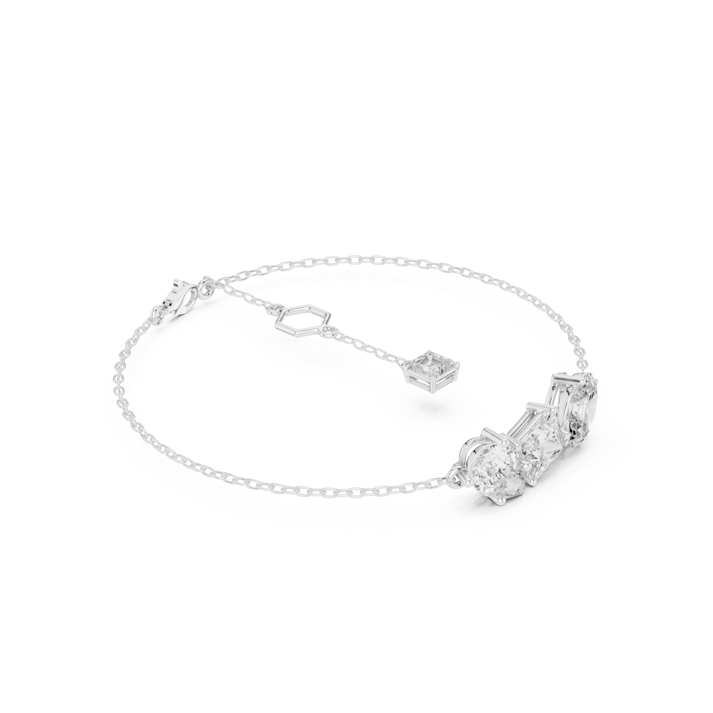3.60CTW Mixed Shape Diamond Trio Chain Bracelet with Charm - Yellow Gold