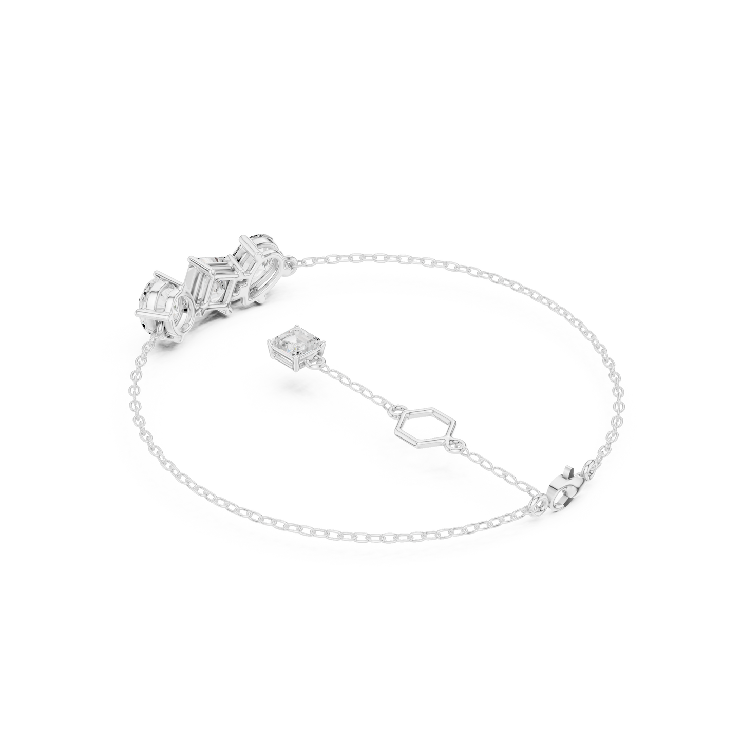 3.60CTW Mixed Shape Diamond Trio Chain Bracelet with Charm - Yellow Gold
