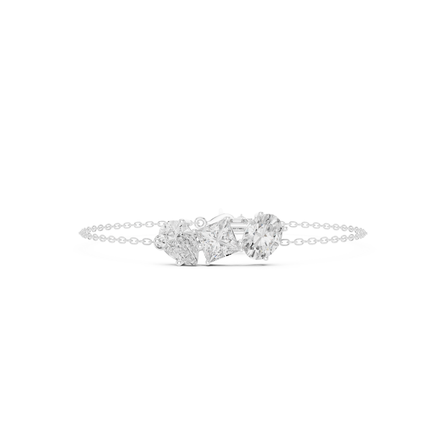 3.60CTW Mixed Shape Diamond Trio Chain Bracelet with Charm - Yellow Gold