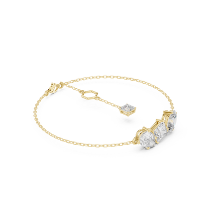 3.60CTW Mixed Shape Diamond Trio Chain Bracelet with Charm - Yellow Gold