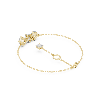 3.60CTW Mixed Shape Diamond Trio Chain Bracelet with Charm - Yellow Gold