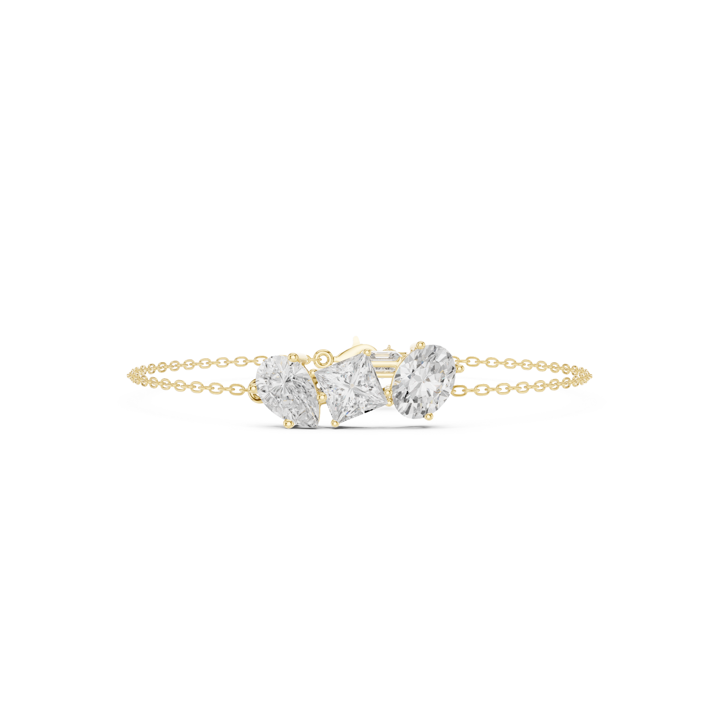3.60CTW Mixed Shape Diamond Trio Chain Bracelet with Charm - Yellow Gold
