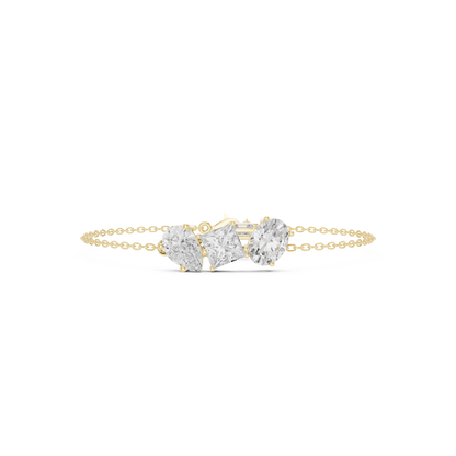 3.60CTW Mixed Shape Diamond Trio Chain Bracelet with Charm - Yellow Gold