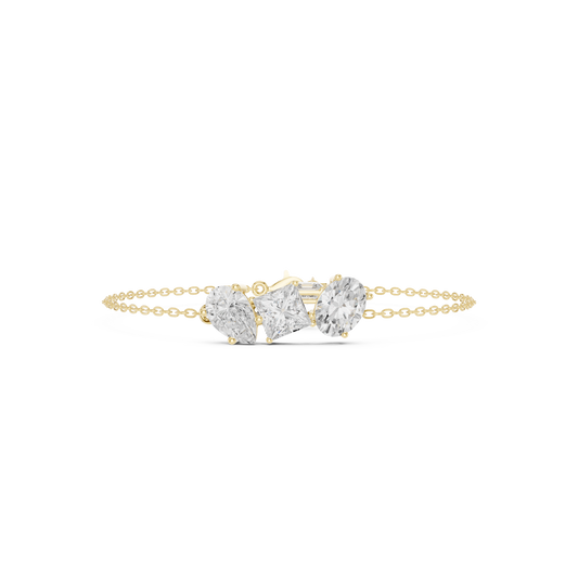 3.60CTW Mixed Shape Diamond Trio Chain Bracelet with Charm - Yellow Gold