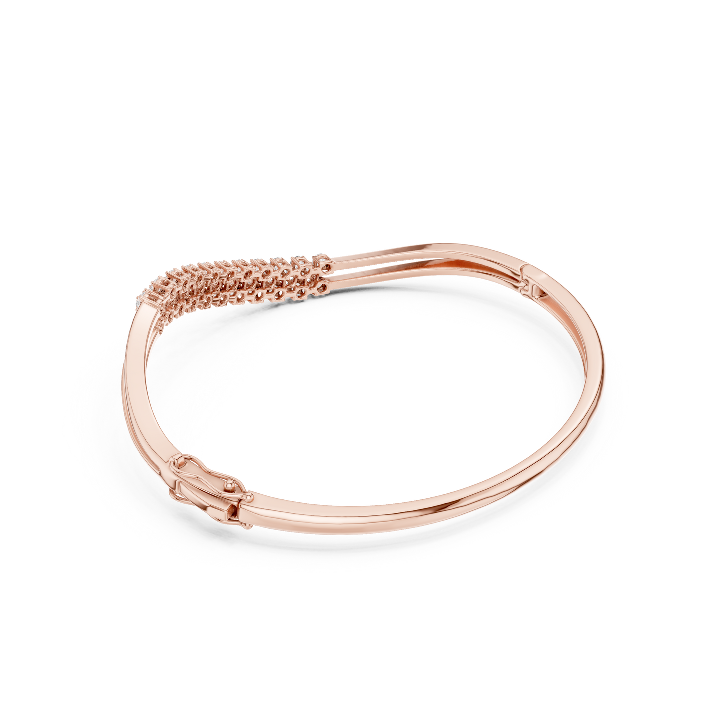 0.96CTW Multi-Row Diamond Wave Bypass Bangle Bracelet - Yellow Gold
