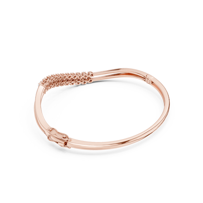 0.96CTW Multi-Row Diamond Wave Bypass Bangle Bracelet - Yellow Gold