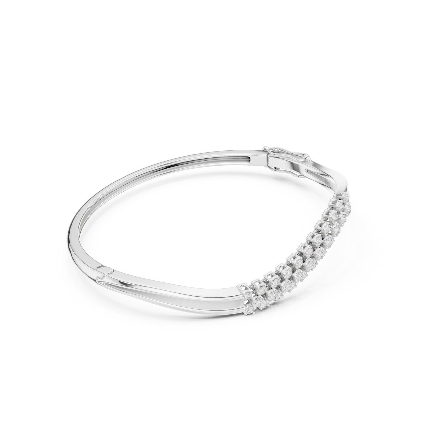 0.96CTW Multi-Row Diamond Wave Bypass Bangle Bracelet - Yellow Gold