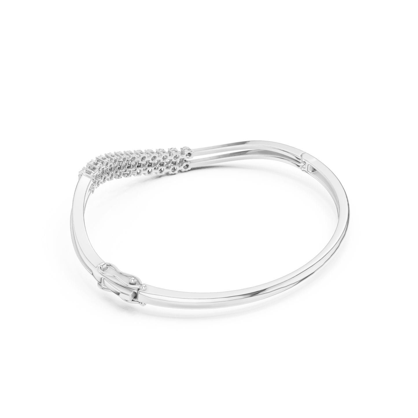 0.96CTW Multi-Row Diamond Wave Bypass Bangle Bracelet - Yellow Gold