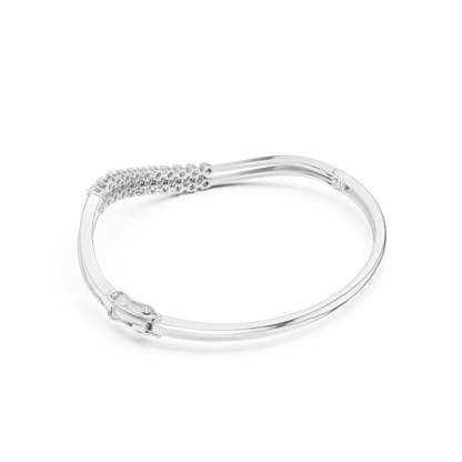 0.96CTW Multi-Row Diamond Wave Bypass Bangle Bracelet - Yellow Gold