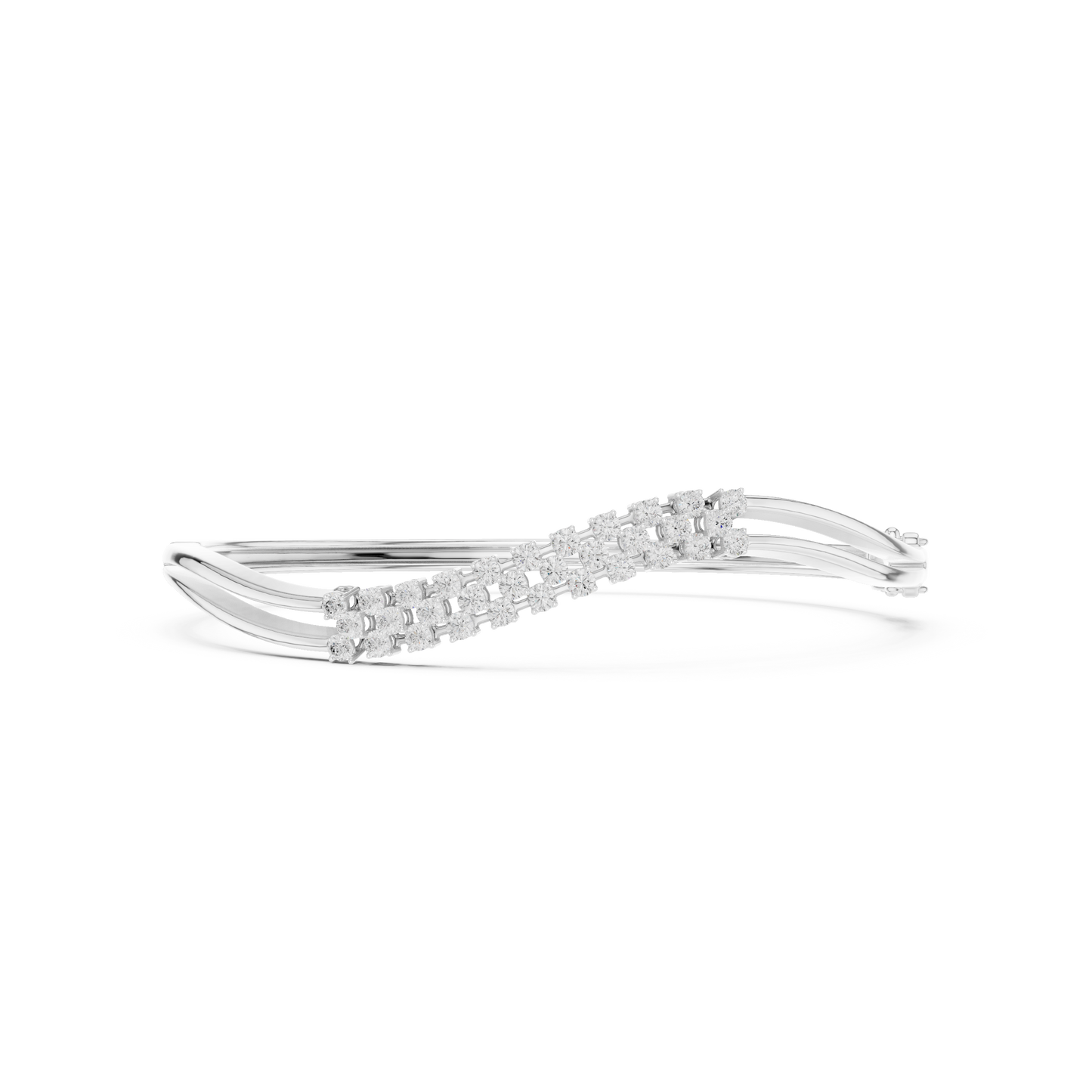 0.96CTW Multi-Row Diamond Wave Bypass Bangle Bracelet - Yellow Gold
