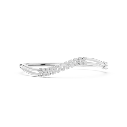 0.96CTW Multi-Row Diamond Wave Bypass Bangle Bracelet - Yellow Gold