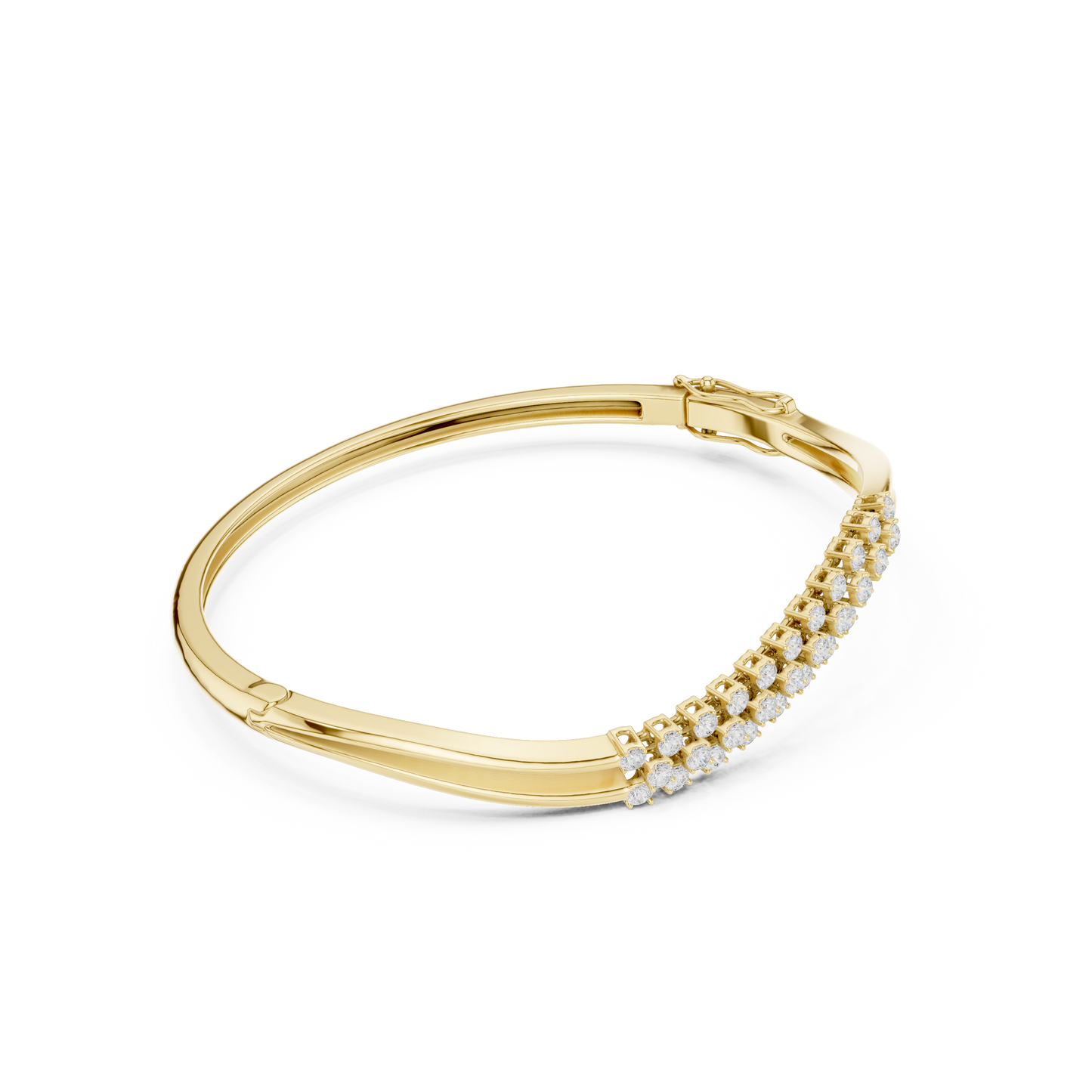 0.96CTW Multi-Row Diamond Wave Bypass Bangle Bracelet - Yellow Gold