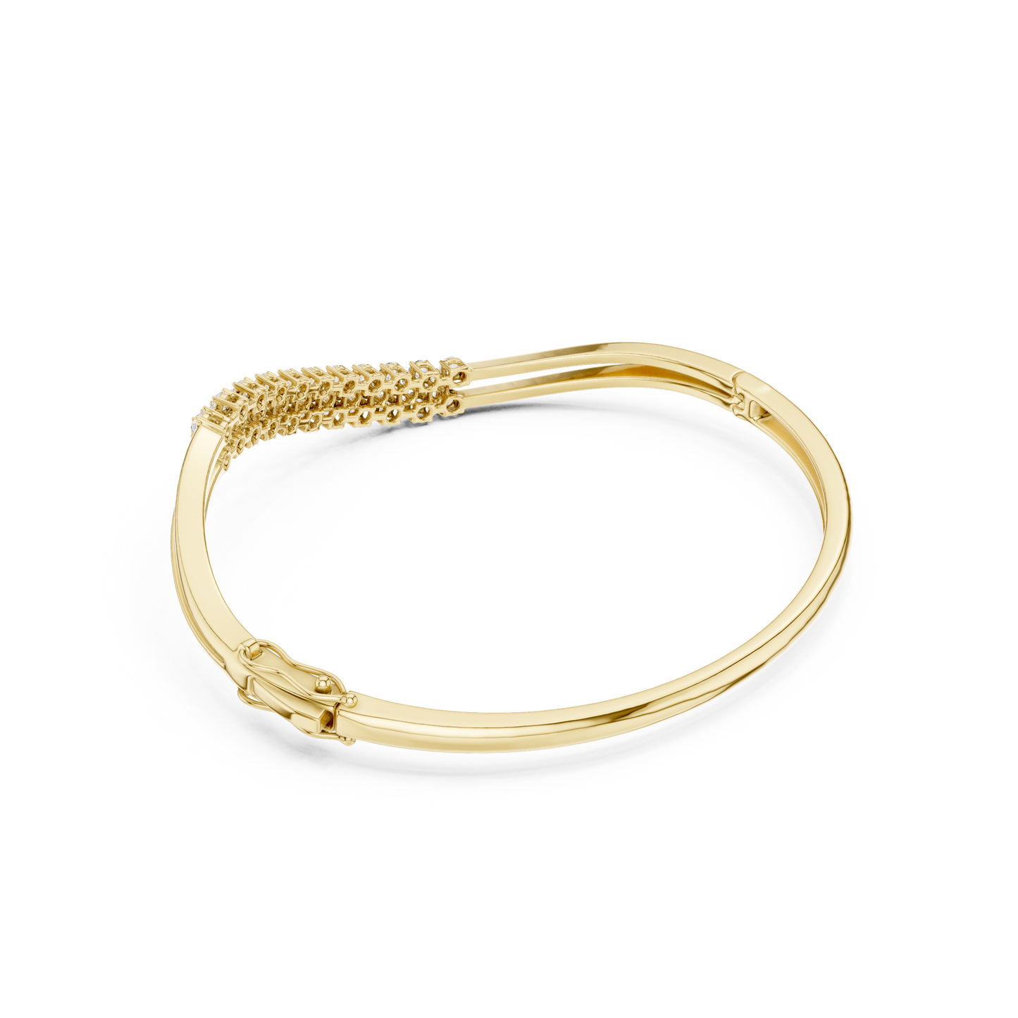 0.96CTW Multi-Row Diamond Wave Bypass Bangle Bracelet - Yellow Gold