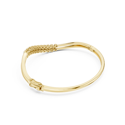 0.96CTW Multi-Row Diamond Wave Bypass Bangle Bracelet - Yellow Gold